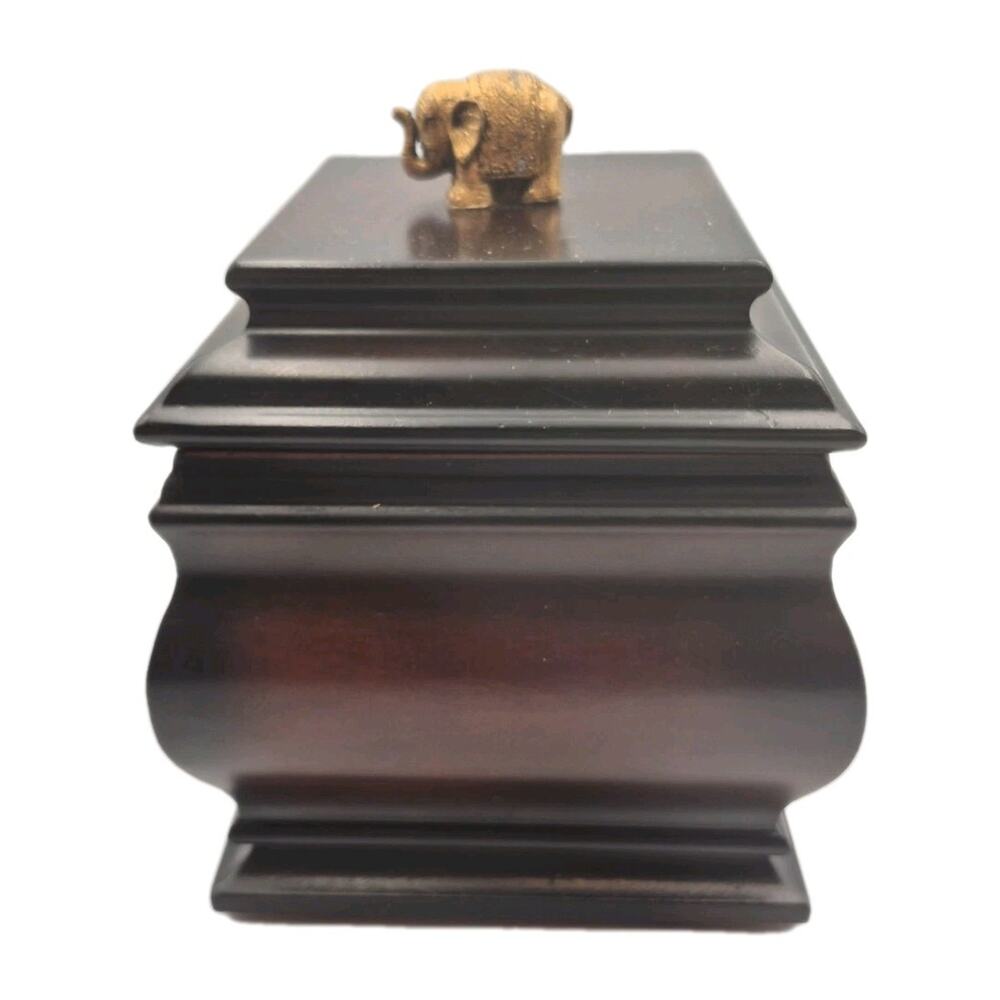 Vintage Mahogany Wood Chest 6 Coasters Elephant Knob 8x6x6"